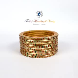 FHS Fashion Women's Beautiful Traditional Rajasthani Lac Bangles - Golden