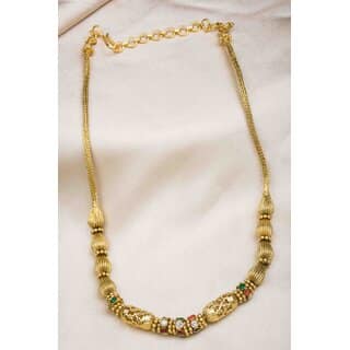 Gold Finish CZ Stones Golden Beads Necklace