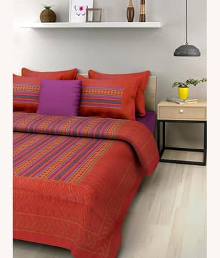 PETROSOLY Cotton 1 Double Bedsheet with 2 Pillow Covers ( Red )