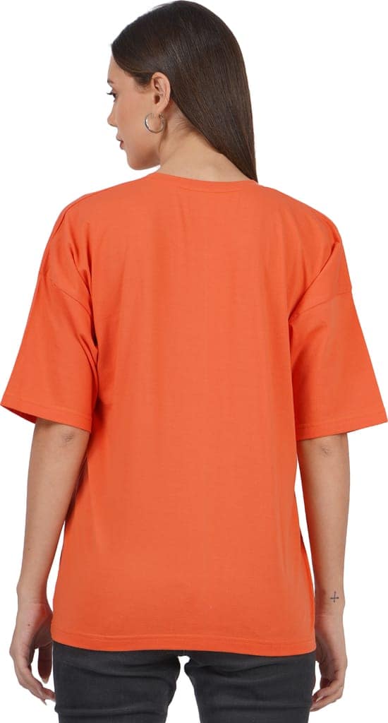 BlueFicus Printed Oversize Cotton Tshirt for Women Short Sleeve Tshirt for Casual Wear (Orage) view 3