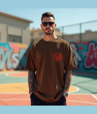RodZen Cotton Blend Oversized Fit Printed Half Sleeves Men's Round T-Shirt - Brown ( Pack of 1 )