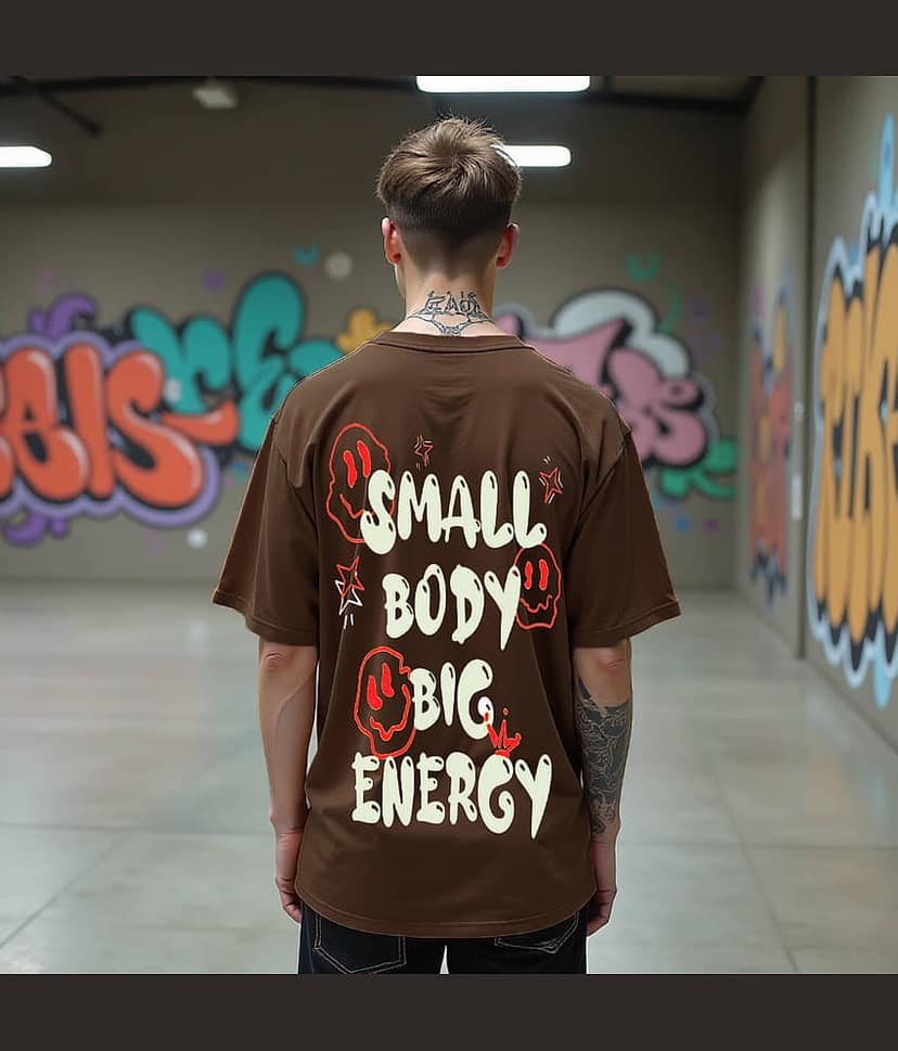 RodZen Cotton Blend Oversized Fit Printed Half Sleeves Men's Round T-Shirt - Brown ( Pack of 1 ) view 2