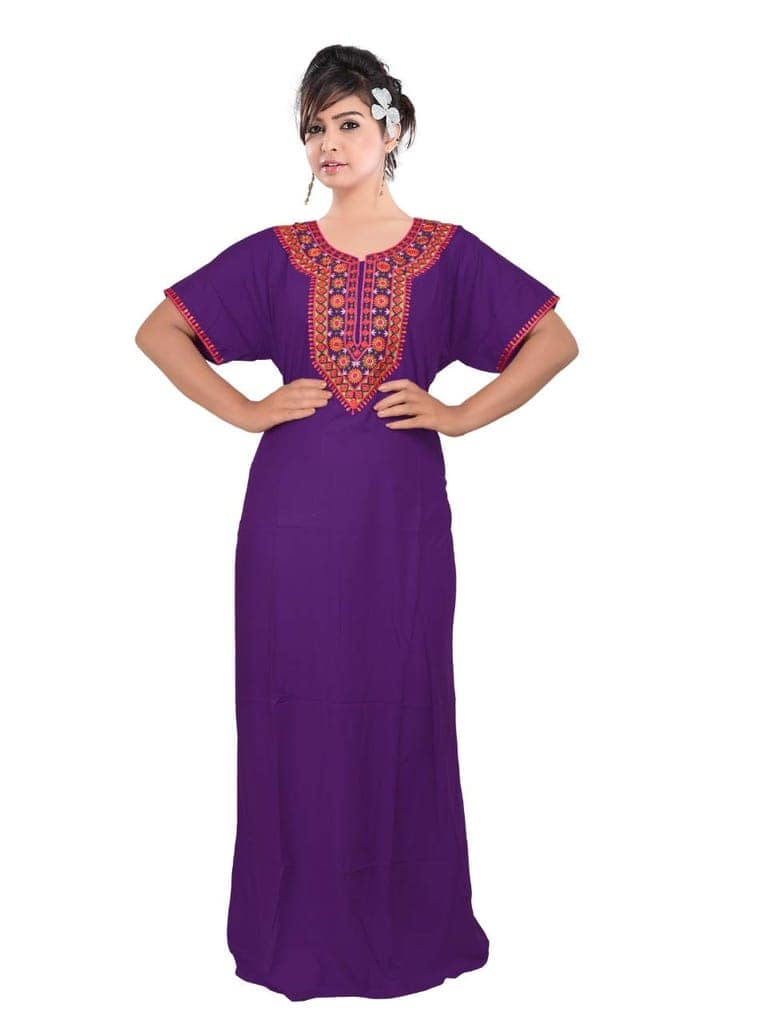 VALENCIA SLEEPWEAR Night Wear Printed Cotton Front Pleades Fabric Round Neck A Line Embroidery Gown Sleepwear view 10