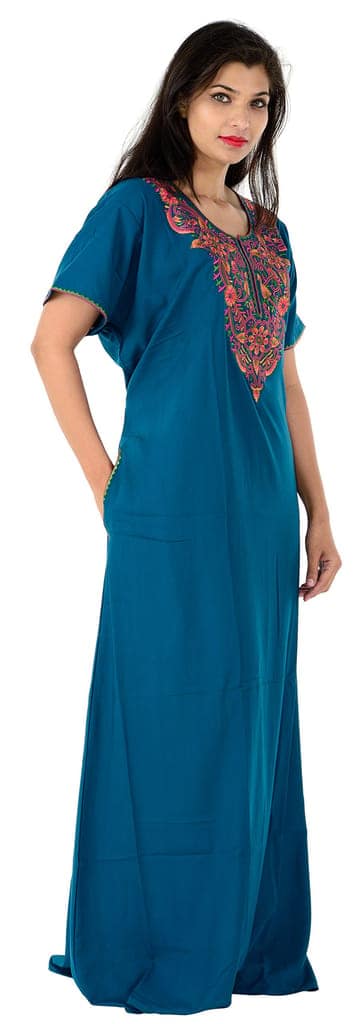 VALENCIA SLEEPWEAR Night Wear Printed Cotton Front Pleades Fabric Round Neck A Line Embroidery Gown Sleepwear view 7