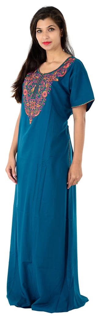 VALENCIA SLEEPWEAR Night Wear Printed Cotton Front Pleades Fabric Round Neck A Line Embroidery Gown Sleepwear view 8