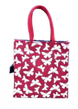 Butterfly Print Jute Bag