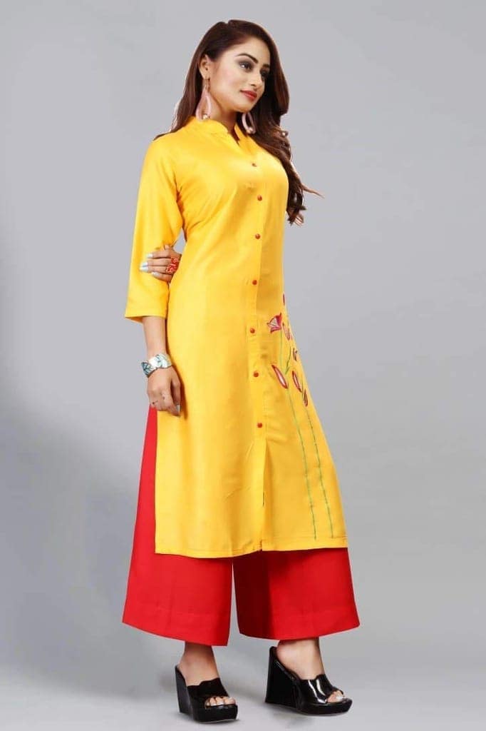 BT WITH BUY & TRY Women's Rayon Kurti Set | Kurti with Palazzo | Kurta Set for Women | Palazoo Set - Yellow view 2