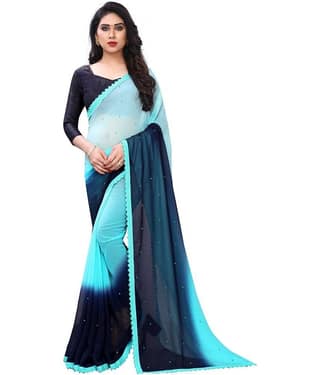 PRIHAL ART Georgette Solid Saree With Unstitched Blouse Piece ( Grey )