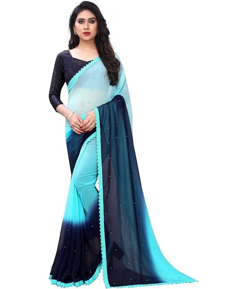 PRIHAL ART Georgette Solid Saree With Unstitched Blouse Piece ( Grey )