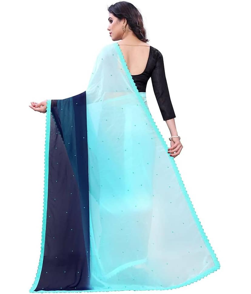 PRIHAL ART Georgette Solid Saree With Unstitched Blouse Piece ( Grey ) view 2