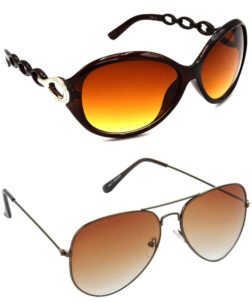 HRINKAR Unisex Round Sunglasses Brown Frame, Brown Lens (Medium) - Pack of 2