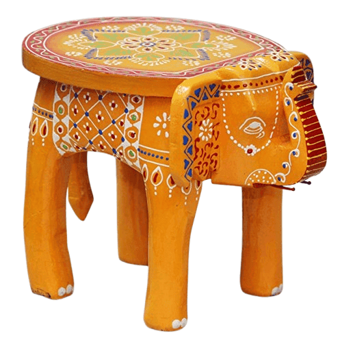 Kusum Art wooden handpainted handicraft solid wood multicolor elephant stool