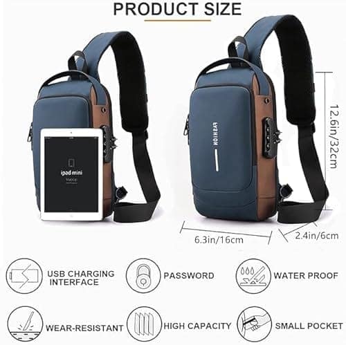 Unisex Sling Bag with USB Charging port Shoulder Backpack With Multifunctional for Travel, Hiking, Camping, Daily Out, Crossbody Chest Bags, Waterproof view 3