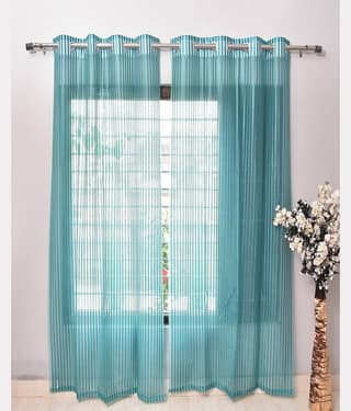 Homefab India Textured Sheer Eyelet Curtain 7 ft ( Pack of 2 ) - Cream
