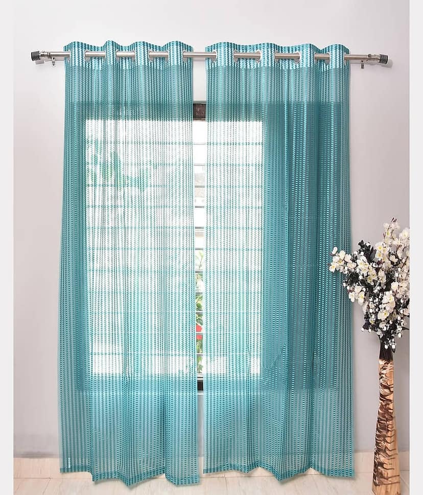 Homefab India Textured Sheer Eyelet Curtain 7 ft ( Pack of 2 ) - Cream