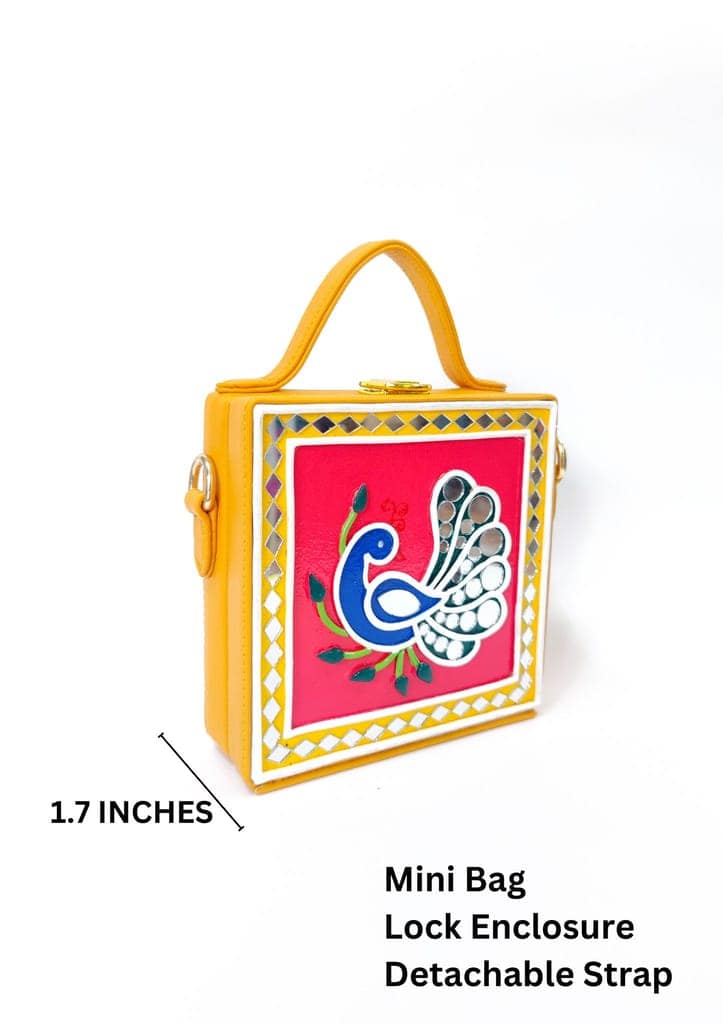 Mini Peacock Lippan Art Handcrafted Square Box Bag view 3