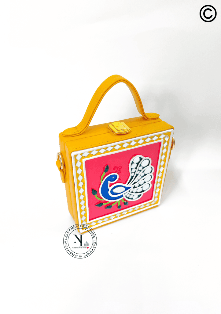 Mini Peacock Lippan Art Handcrafted Square Box Bag view 5