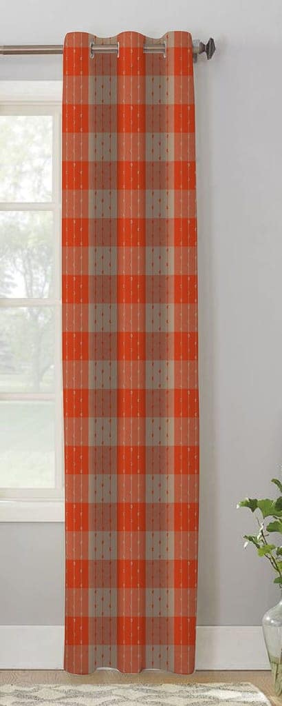 AIRWILL, Cotton Checkered Pattern Door - 4x7ft Curtains - (Pack of 2 pcs) - Orange, Beige view 2