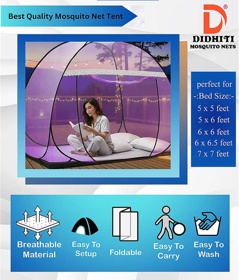 didhiti - Yellow Polycotton Foldable Mosquito Net ( Pack of 1 ) view 2