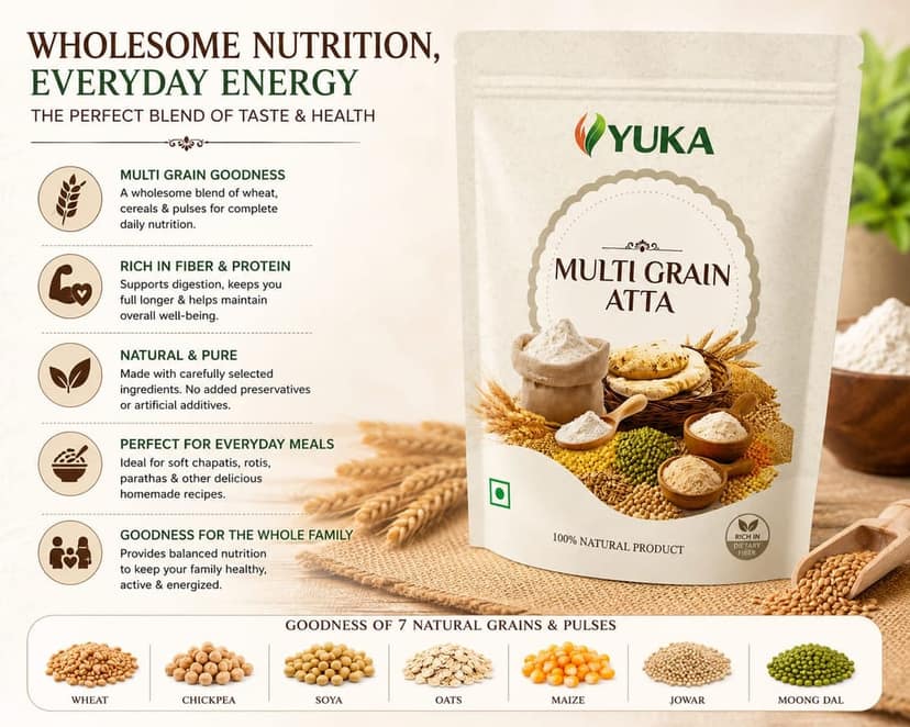 YUKA Multigrain Atta 250g | Wheat, Pulses & Grain Flour Blend view 4