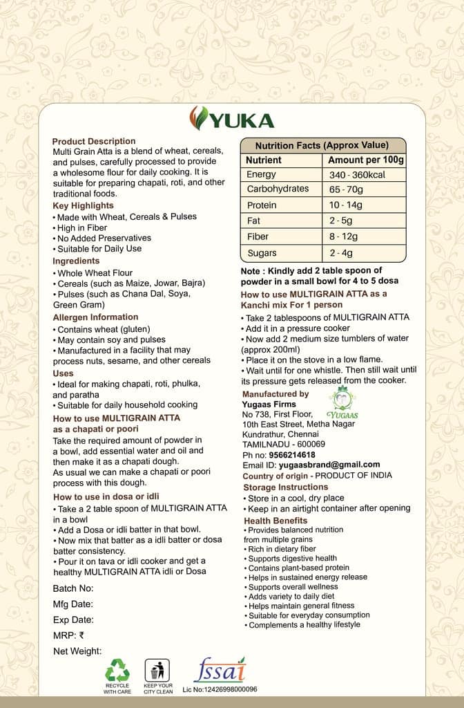 YUKA Multigrain Atta 250g | Wheat, Pulses & Grain Flour Blend view 5