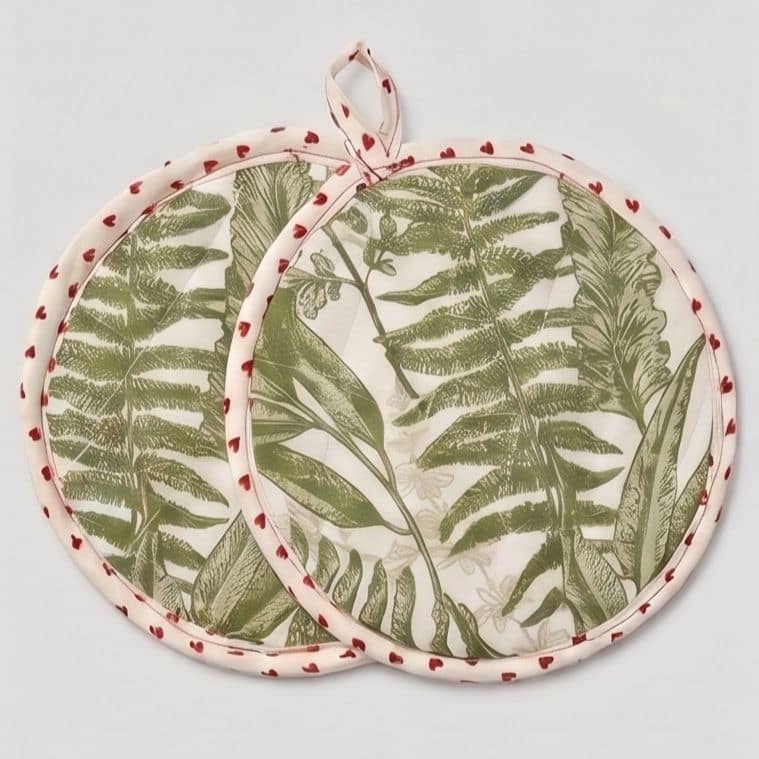 Botanical Print Quilted Cotton Pot Holders (Set of 2)