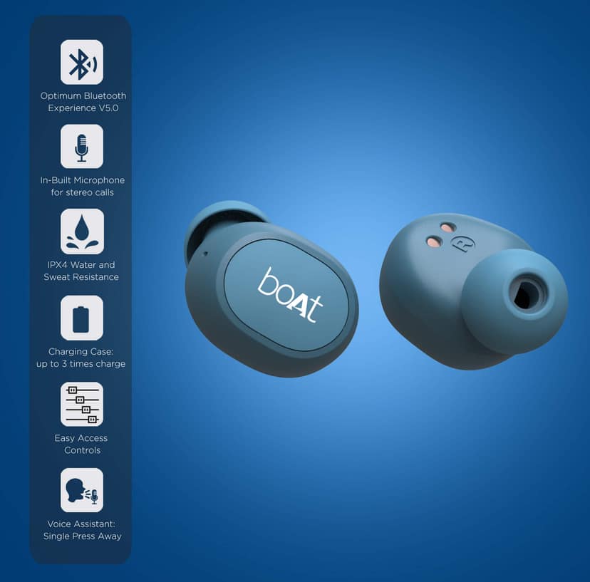 boAt Airdopes 173 | Wireless Earbuds with Powerful 6mm drivers, Nonstop Music Up to 13 hours, Type-C Interface Steelblue view 4