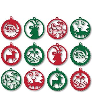 eCraftIndia Red & Green 12 Pieces Christmas Tree Wooden Cut outs Festive Decor