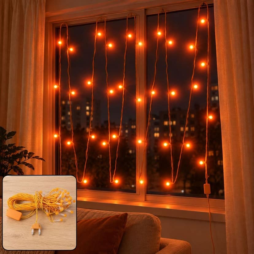 Orange LED Curtain String Light Series for Festival Party Decor (10 Mtr)
