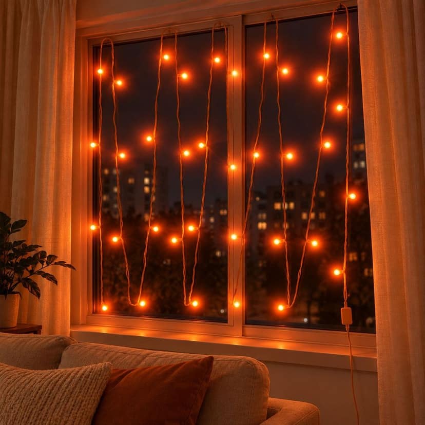 Orange LED Curtain String Light Series for Festival Party Decor (10 Mtr) view 2