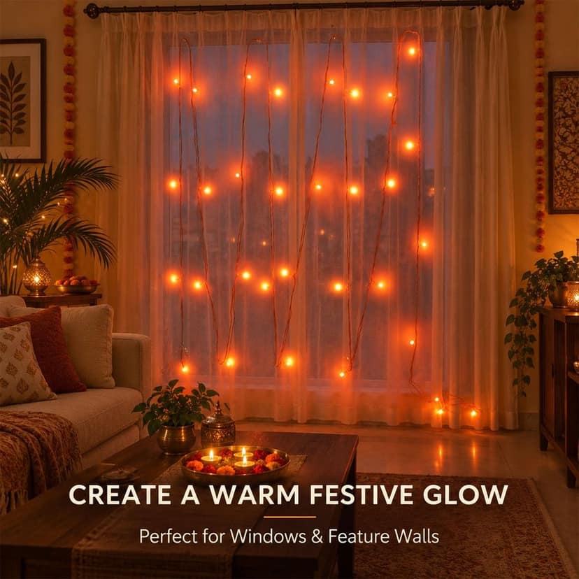 Orange LED Curtain String Light Series for Festival Party Decor (10 Mtr) view 3