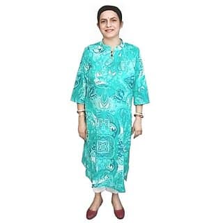 Prabha Apparels Women Printed Cotton A-line Kurti (Green)