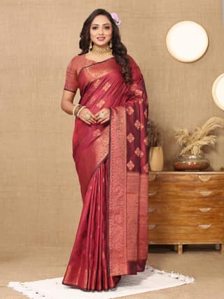 Soft katan silk saree with copper zari weawing...