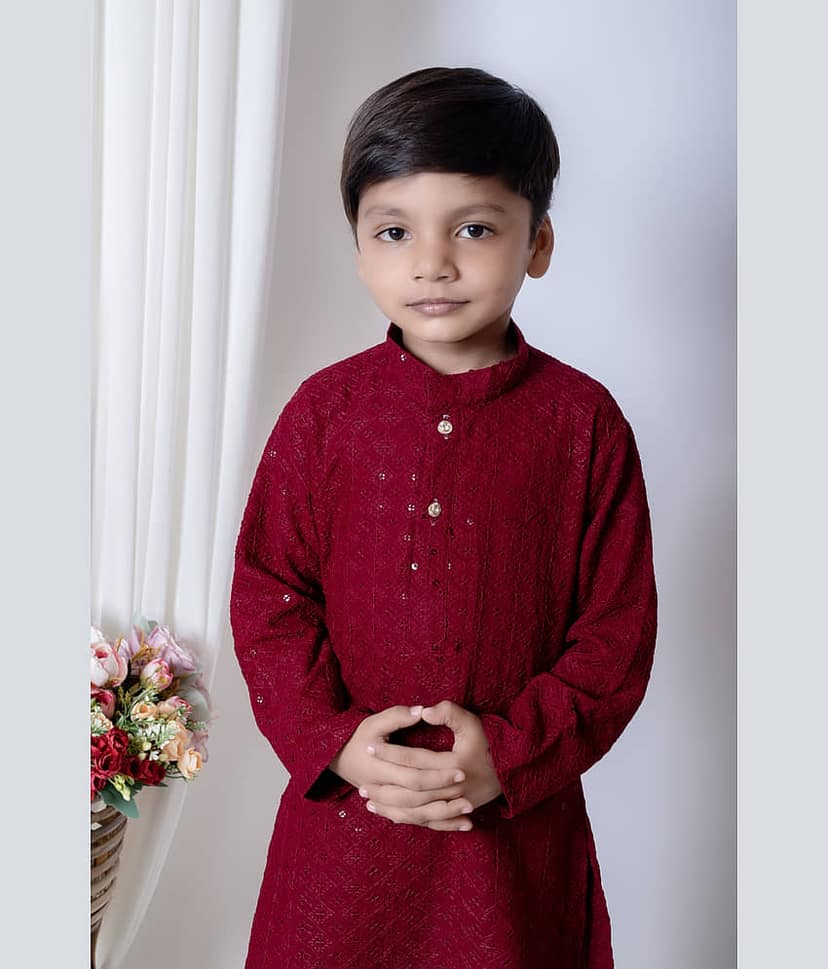 New Collection Boys Chanderi Sequined - Pattern Kurta Pant Set ( Dark Blue , Pack of 1 ) view 2