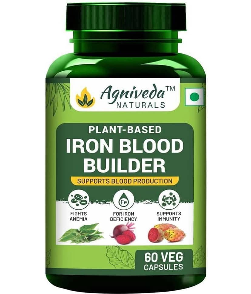 Agniveda Naturals Plant Based Iron Blood Builder, Supports Iron Deficiency For Men & Women - 60 Caps