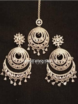 Rose plated SMALL SIZE Chand earring with maangtika