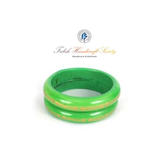 FHS Rajasthani Inner Gold Work Lac Bangles Set- Green