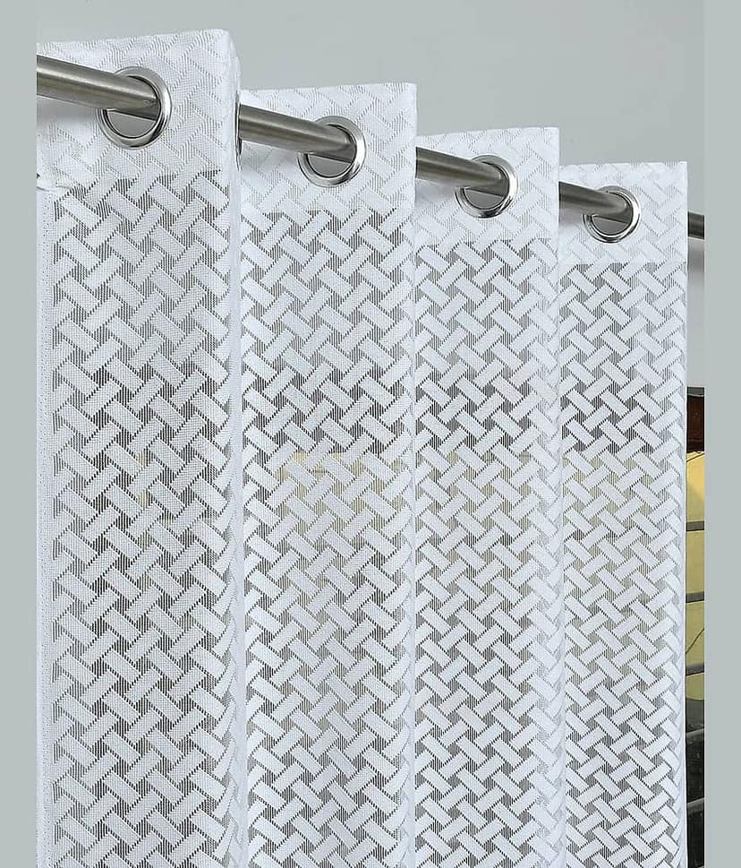 Homefab India Small Checks Sheer Eyelet Curtain 9 ft ( Pack of 2 ) - White view 2