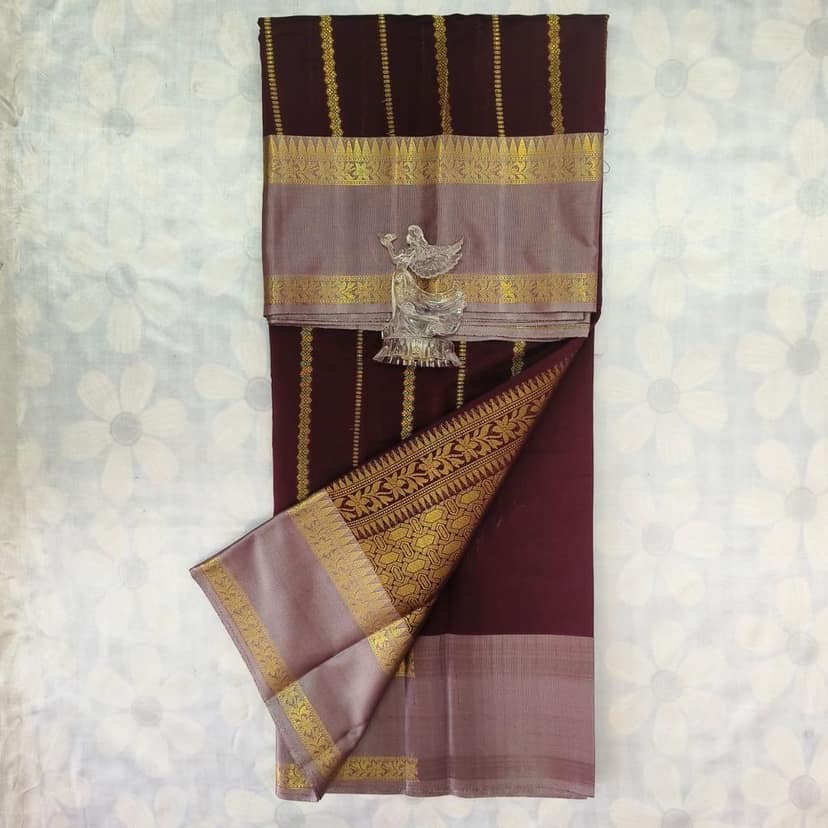 Soft Silk Saree with Blouse - Maroon view 3