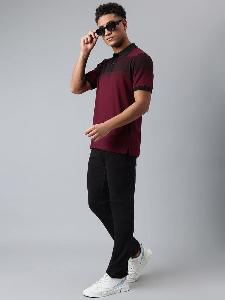 Men Wine Regular Fit Polo Neck T-Shirt view 6