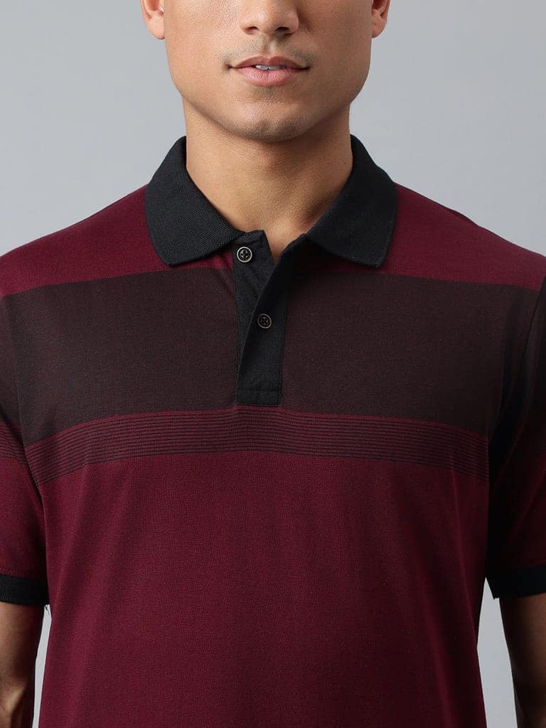 Men Wine Regular Fit Polo Neck T-Shirt view 8