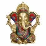 Artvarko Large Brass Ganesha Idol Big Ganesh Statue Murti God Ganpati with Multicolor Gemstone Handwork for Home D�cor Gifting (11 Inches Height 5.5 Kg) view 2