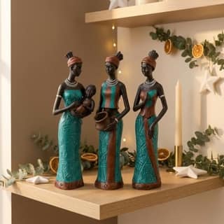 Xtore Beautiful Finish Uniquely Hand Crafted Home Decor African Tribal Women Art Piece - (Set of 3, Green and