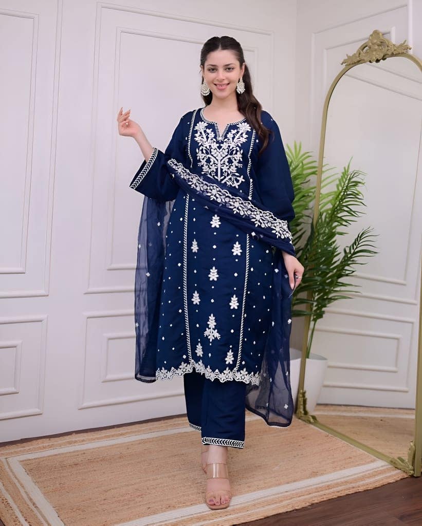 Blue Ready to wear indian salwar kameez Dupatta for women anarkali cotton designer pakistani dresses Festival 3 piece view 4