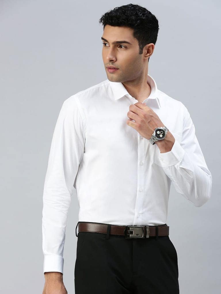 Mens 100% Cotton White Shirt Full Sleeves Cool Cotton view 3