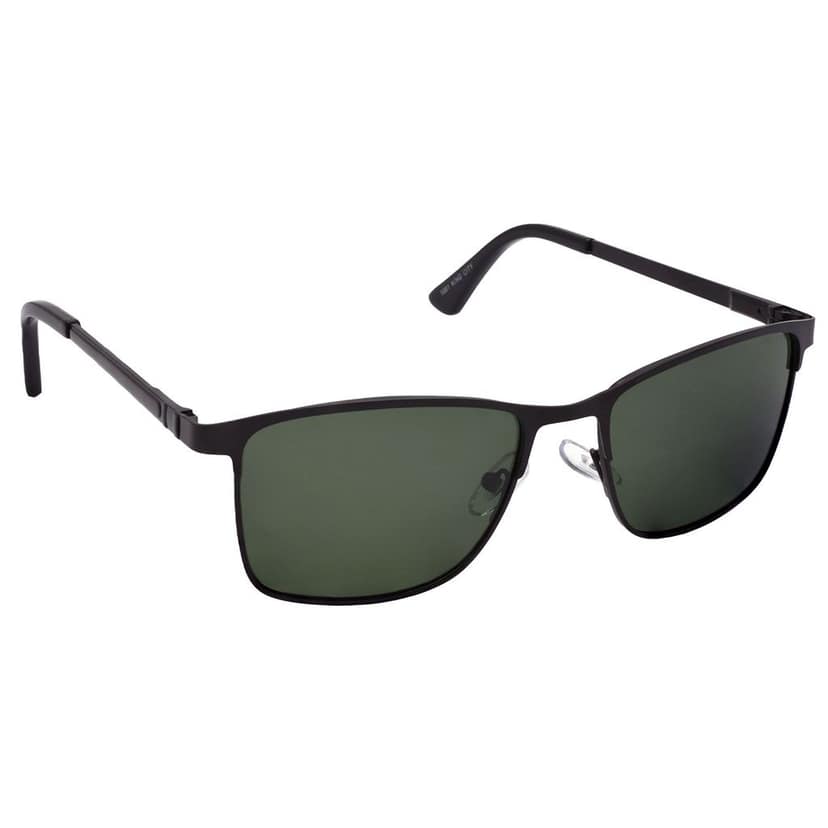 Stylish Rectangular Full-Frame Metal Polarized Sunglasses for Men and Women | Green Lens and Black Frame | HRS-KC1001-BK-GRN-P view 2