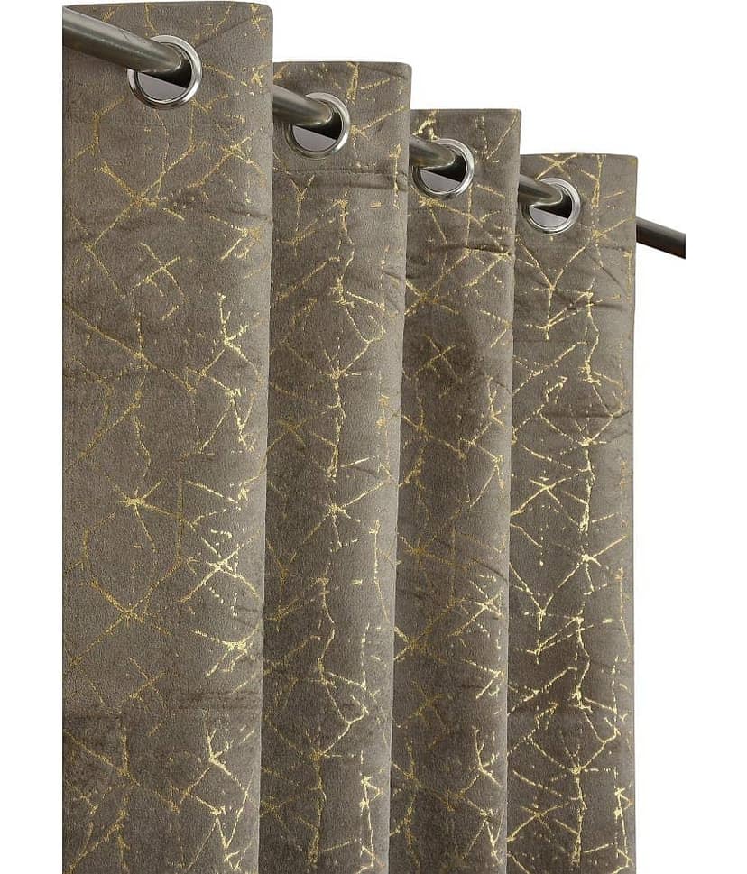 Kraftiq Homes Abstract Room Darkening Eyelet Curtain 9 ft ( Pack of 2 ) - Dark Grey view 2