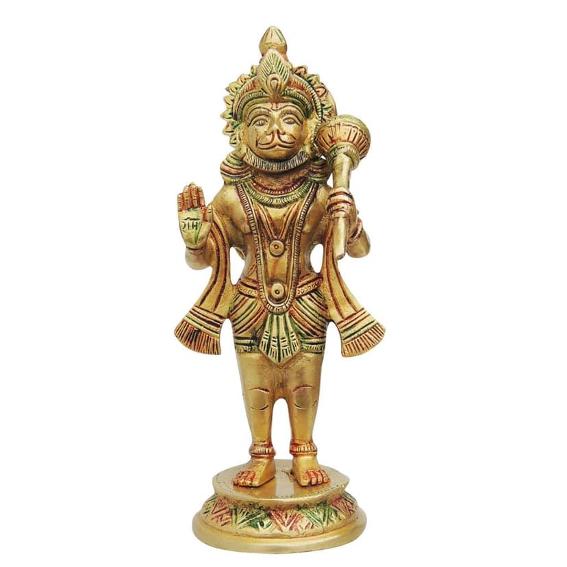 Brass Standing Hanuman Ji Idol On Round Base - Temple Quality, Height : 8.2 Inch (BSMAS1301 D) view 2