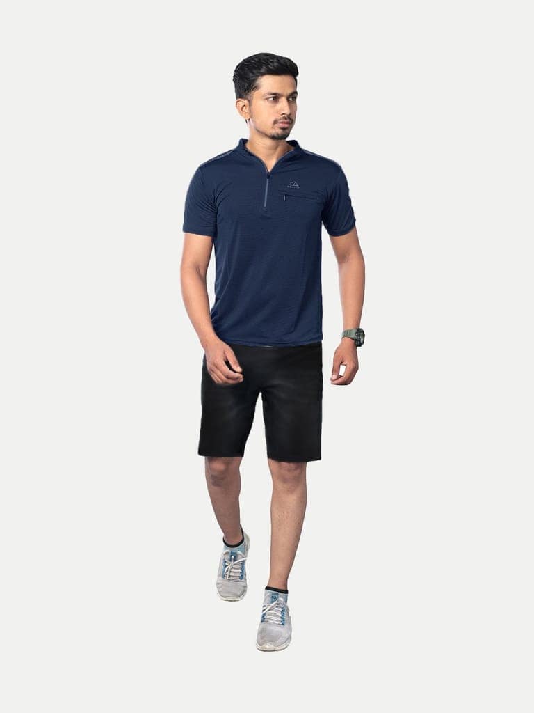 Men Navy Active wear Zipper Half Sleeve T Shirt view 3