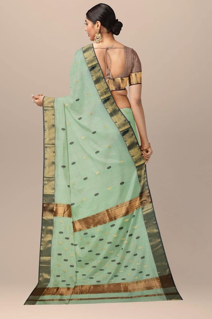 Tea Green Rudraksh Buti Handwoven Sausar Silk with Zari Border Saree SKU-BS10105 view 2